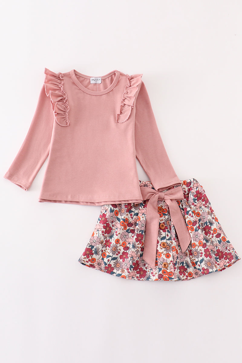 “Blooming Beauty” Pink Top & Floral Skirt Set for Girls