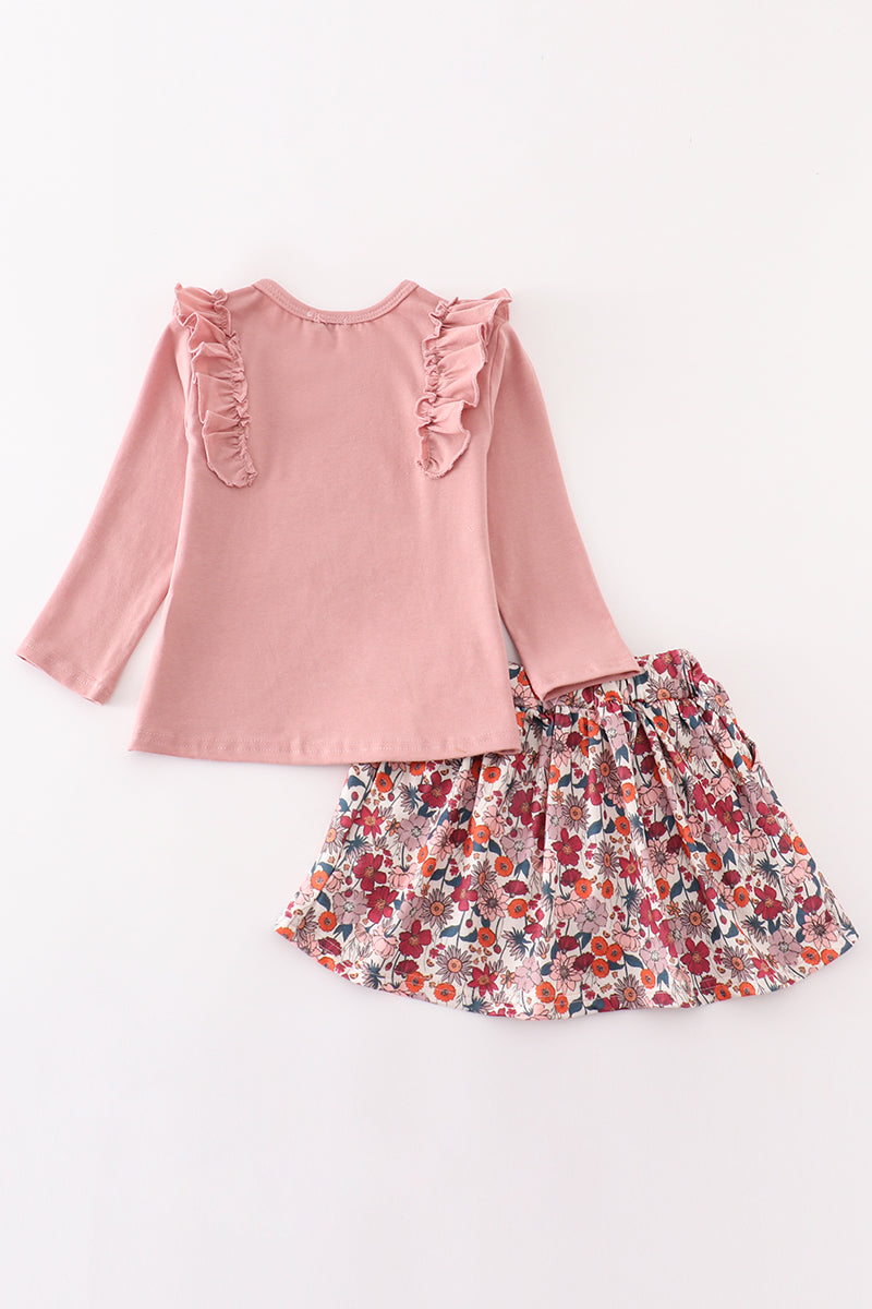 “Blooming Beauty” Pink Top & Floral Skirt Set for Girls