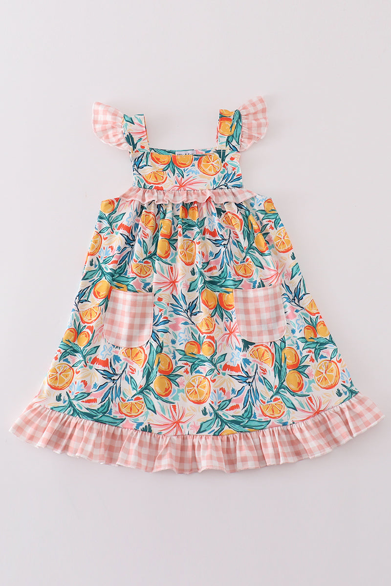 Girls Citrus Print Gingham Dress – Sweet and Stylish Summer Outfit