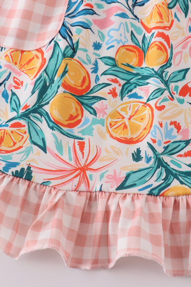 Girls Citrus Print Gingham Dress – Sweet and Stylish Summer Outfit