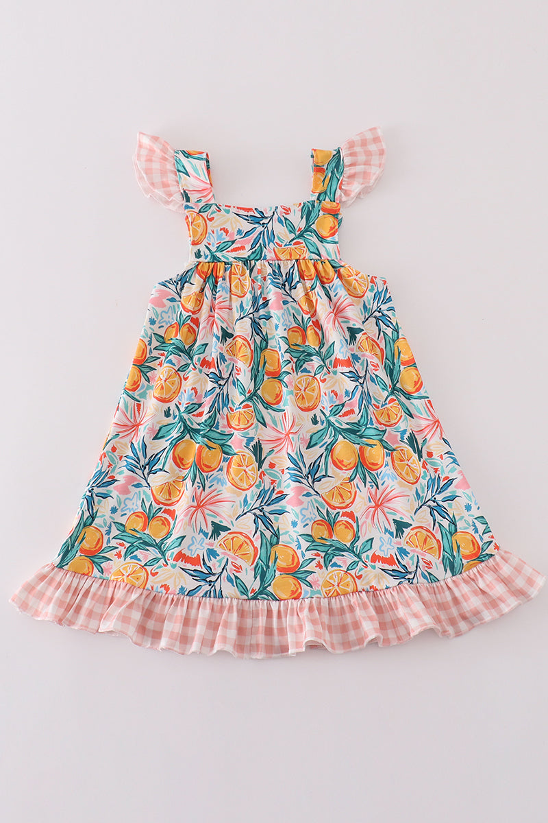 Girls Citrus Print Gingham Dress – Sweet and Stylish Summer Outfit