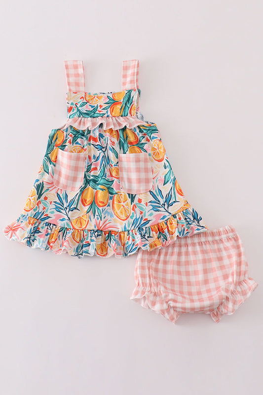 Baby Girl Fruit Print Tunic and Gingham Bloomers Set – Sweet Summer Style