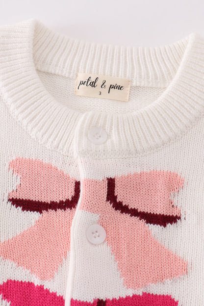 Bow Bliss White Knit Cardigan for Girls