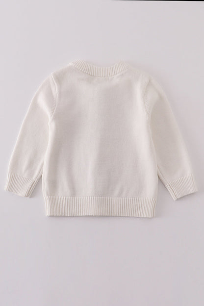 Bow Bliss White Knit Cardigan for Girls