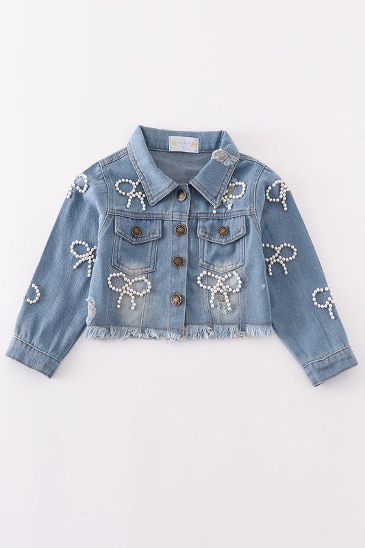 Bow Chic Embroidered Denim Jacket for Girls