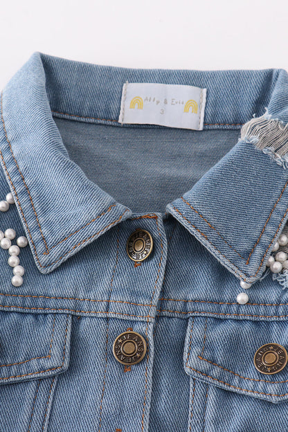 Bow Chic Embroidered Denim Jacket for Girls