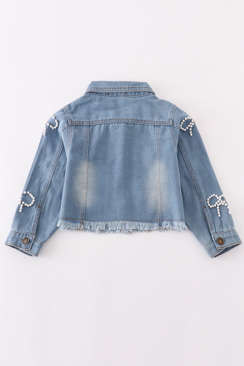 Bow Chic Embroidered Denim Jacket for Girls