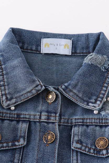 Pearl Bow Embroidered Denim Jacket for Girls