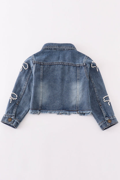 Pearl Bow Embroidered Denim Jacket for Girls