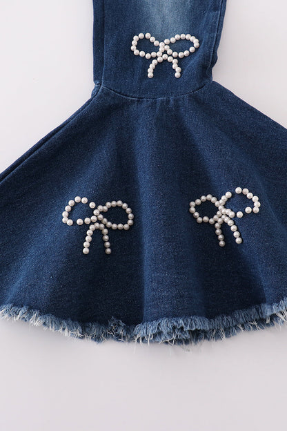 Pearl Bow Flares Dark Wash Bell-Bottom Jeans for Girls