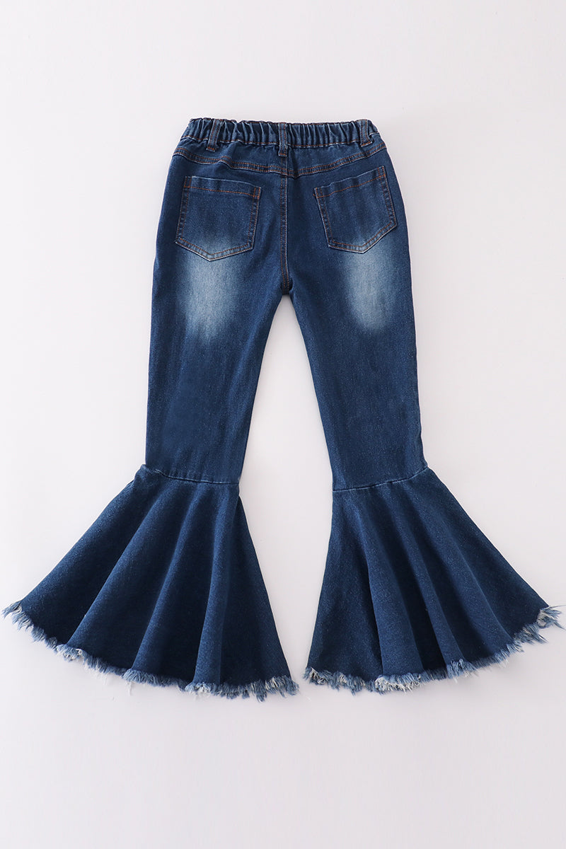 Pearl Bow Flares Dark Wash Bell-Bottom Jeans for Girls