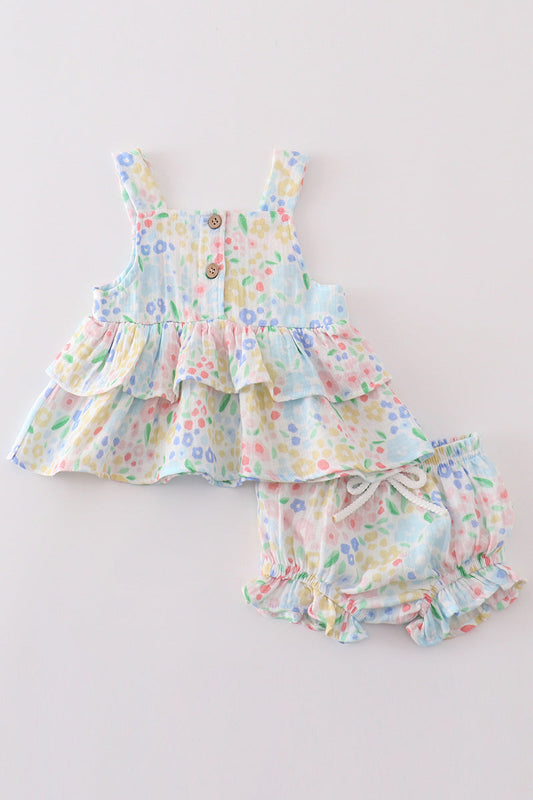 Baby Girl Soft Floral Ruffle Top and Bloomers Set – Sweet Summer Outfit