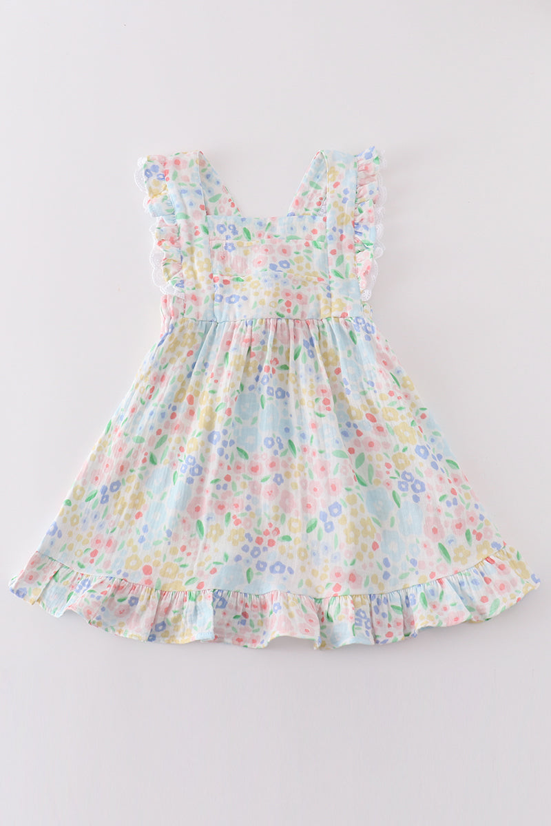 Girls Pastel Floral Muslin Dress – Lightweight and Charming Summer Style