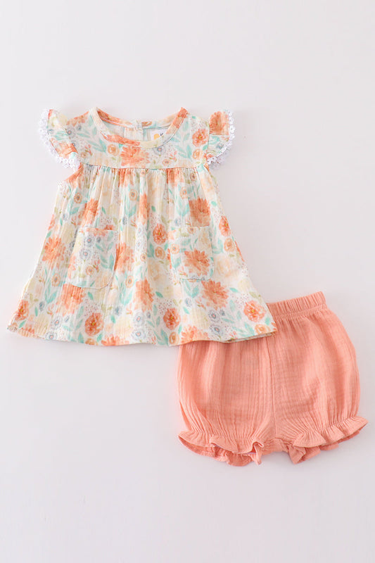 Baby Girl Floral Muslin Tunic and Bloomers Set – Lightweight Summer Outfit