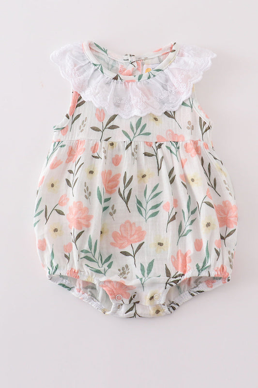 Baby Girl Floral Romper with Lace Collar – Elegant and Comfortable Outfit