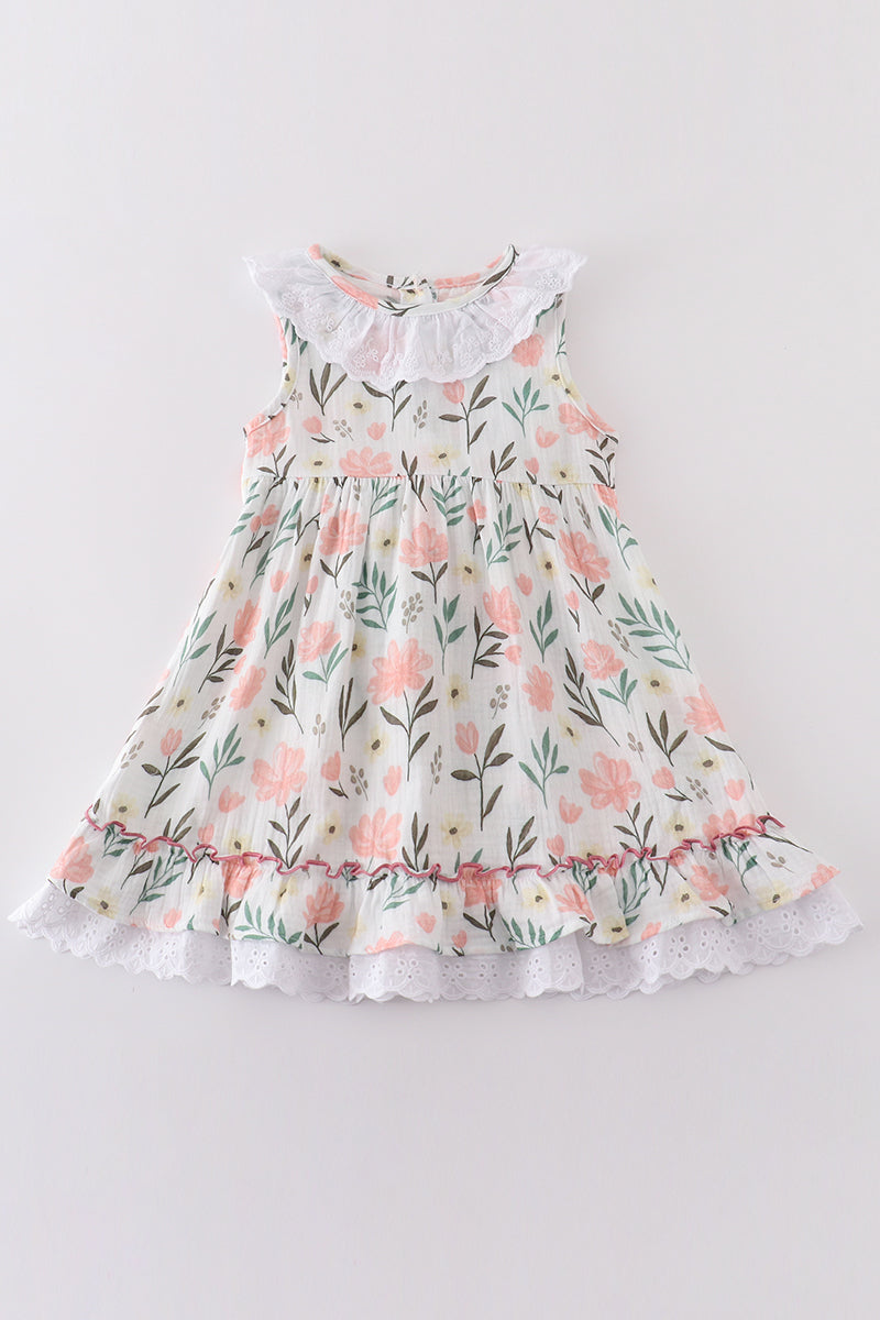 Girls Floral Lace Collar Dress – Elegant and Breezy Summer Outfit