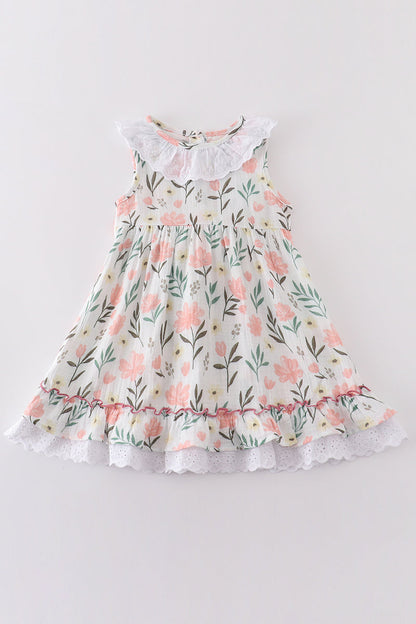 Girls Floral Lace Collar Dress – Elegant and Breezy Summer Outfit