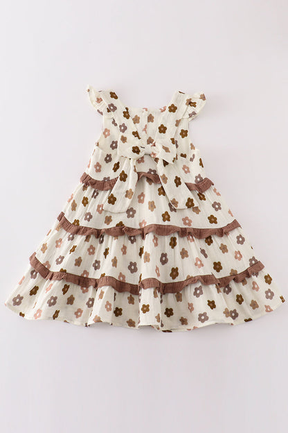 Girls Retro Floral Tiered Muslin Dress – Stylish and Comfortable Summer Outfit