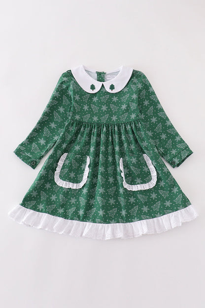 “Evergreen Cheer” Christmas Tree Dress with Pockets for Girls