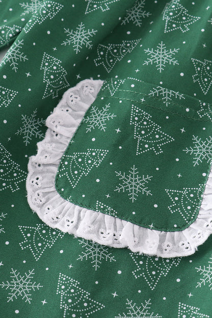 “Evergreen Cheer” Christmas Tree Dress with Pockets for Girls