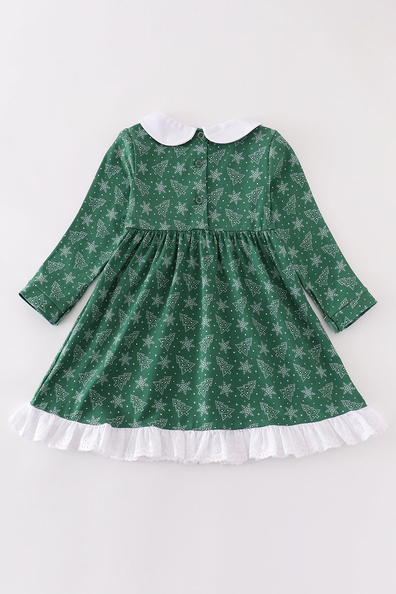 “Evergreen Cheer” Christmas Tree Dress with Pockets for Girls