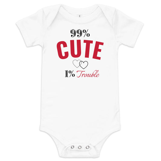 99% Cute, 1% Trouble - Gender Neutral Baby Bodysuit - Blue Marc