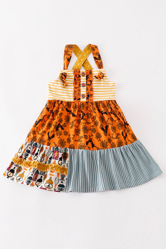 “Spooky Chic” Halloween Apron Dress for Girls