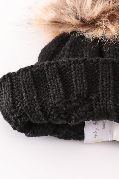 Black Cable Knit Beanies with Faux Fur Pom – Cozy and Chic for All Ages