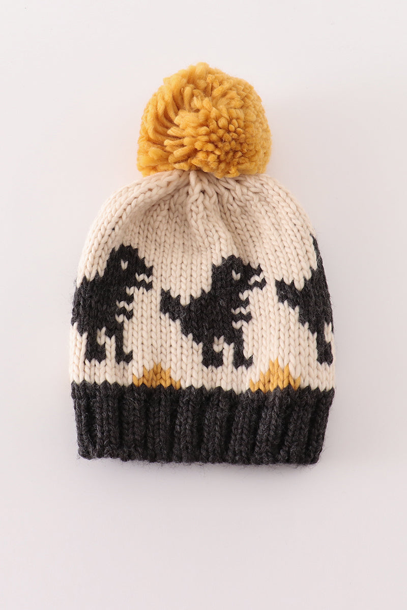 Dinosaur Knit Beanies with Pom-Poms – Matching Winter Hats for Baby and Kids