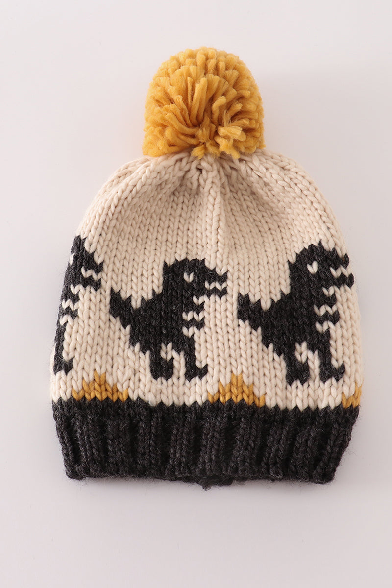 Dinosaur Knit Beanies with Pom-Poms – Matching Winter Hats for Baby and Kids