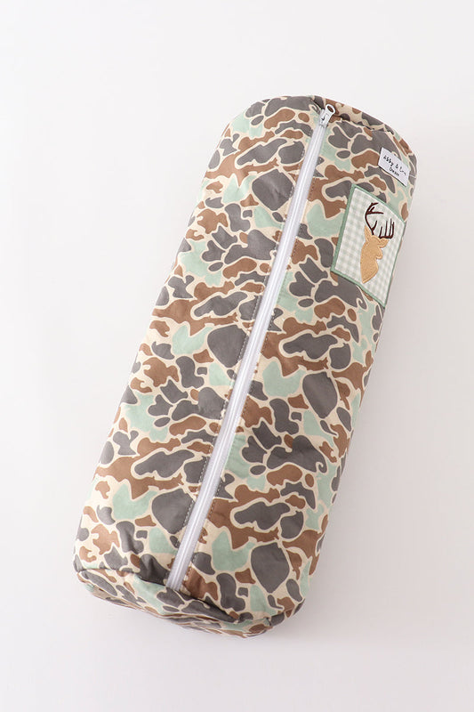 Reversible Baby Blanket with Camo Print and Gray Minky Backing