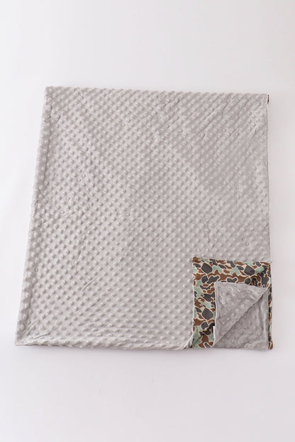 Reversible Baby Blanket with Camo Print and Gray Minky Backing