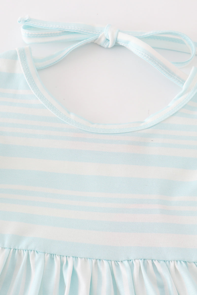 “Sweet Stripes” Blue Stripe Lace Dress for Girls