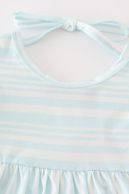 “Sweet Stripes” Blue Stripe Lace Dress for Girls