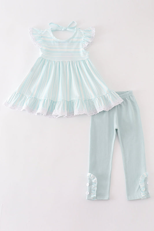 “Blue Breeze” 2-Piece Stripe Top & Leggings Set for Girls