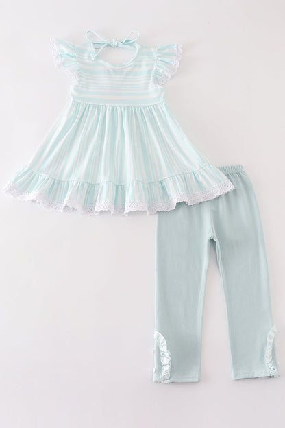 “Blue Breeze” 2-Piece Stripe Top & Leggings Set for Girls