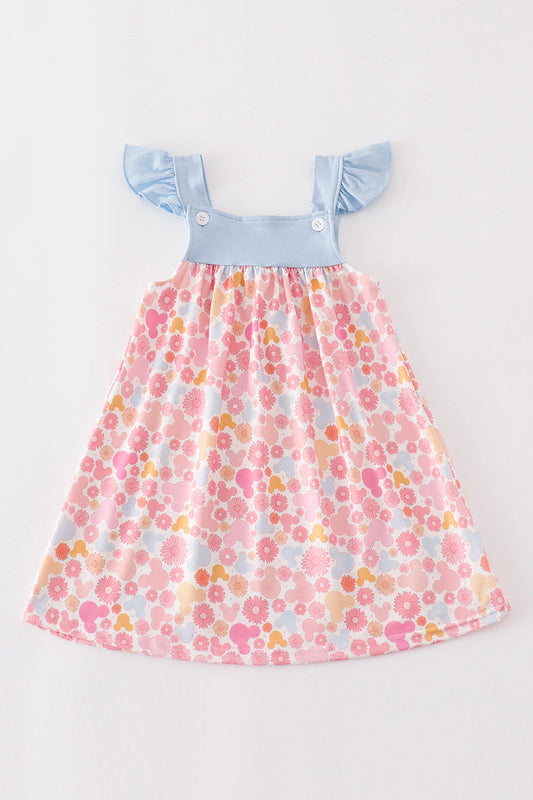 “Pretty in Pink” Mouse & Flowers Dress for Girls