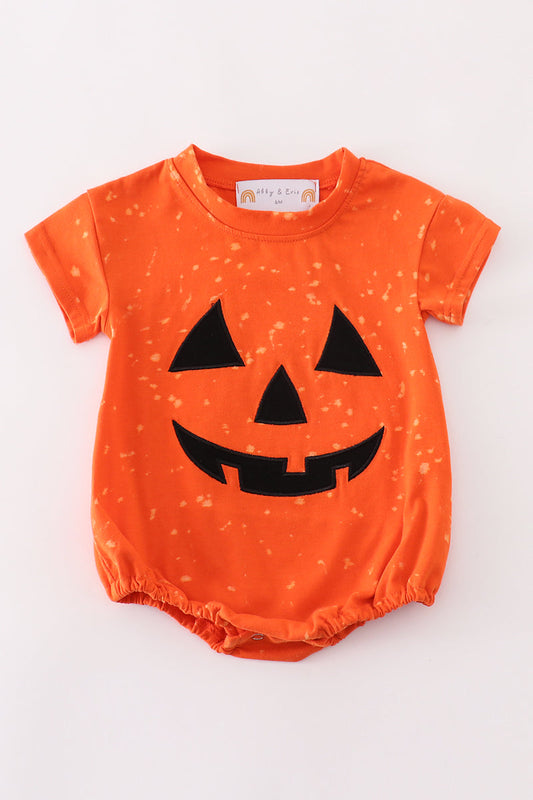 Spooky Orange Pumpkin Face Romper for Baby Boys