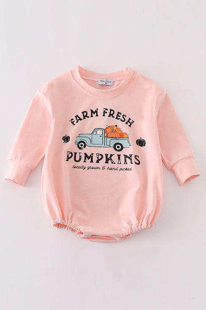 “Harvest Sweetie” Pink Farm Fresh Pumpkin Romper for Baby Girls