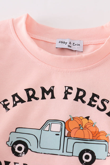 “Harvest Sweetie” Pink Farm Fresh Pumpkin Romper for Baby Girls