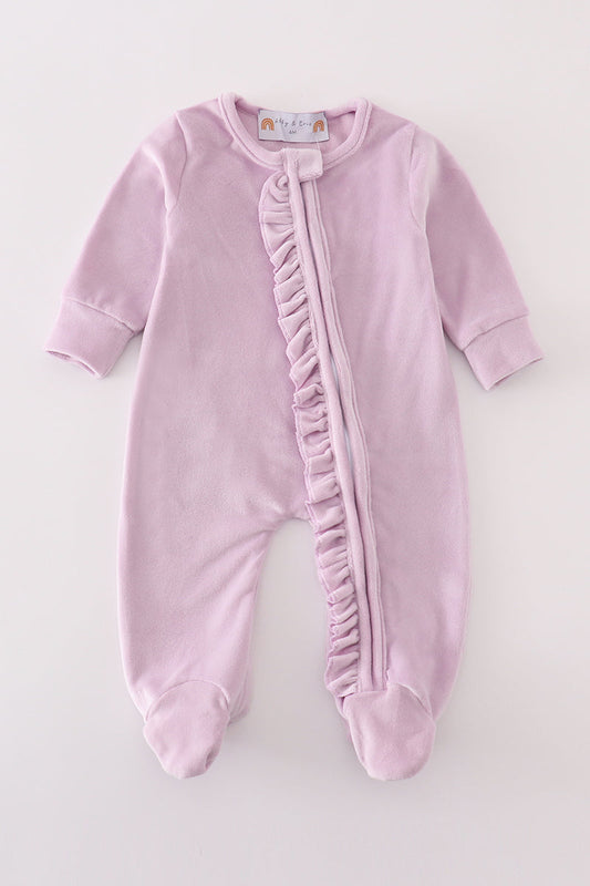 “Lavender Dream” Velvet Zip Footie Sleep & Play for Baby Girls