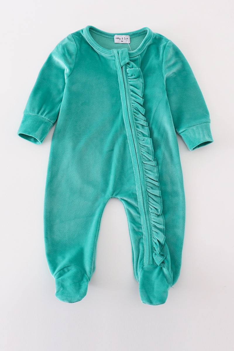 “Turquoise Treasure” Velvet Zip Footie Sleep & Play for Baby Girls