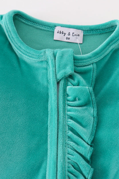 “Turquoise Treasure” Velvet Zip Footie Sleep & Play for Baby Girls