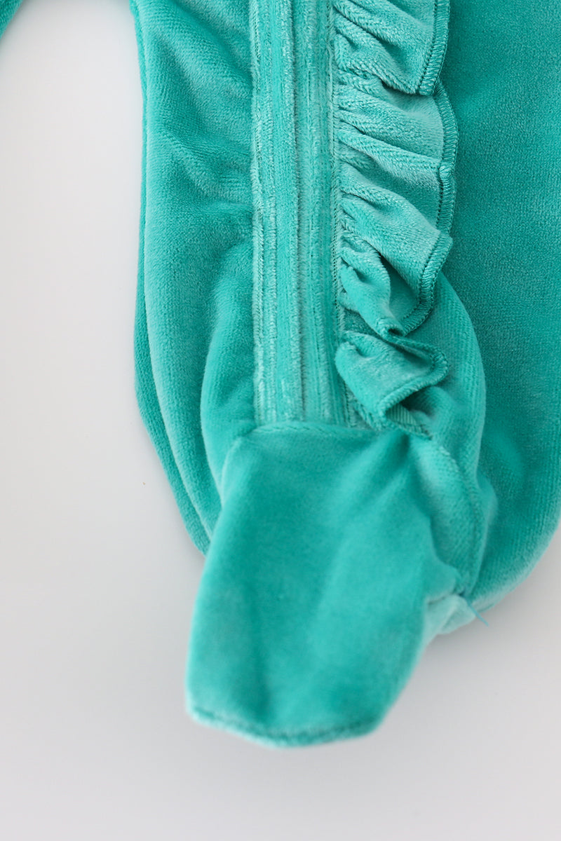 “Turquoise Treasure” Velvet Zip Footie Sleep & Play for Baby Girls