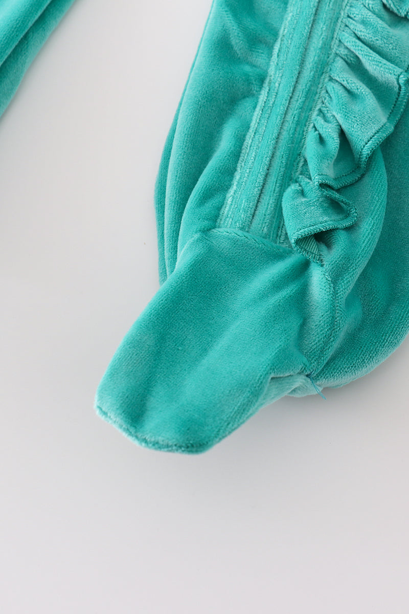 “Turquoise Treasure” Velvet Zip Footie Sleep & Play for Baby Girls