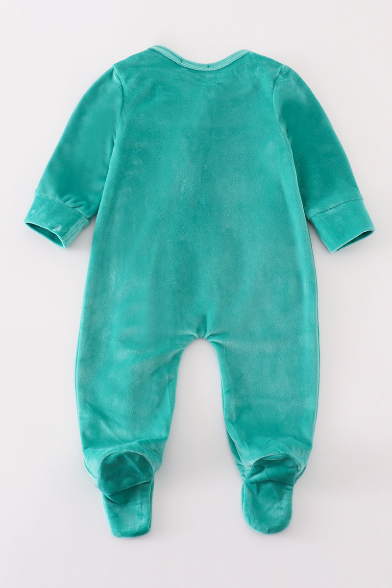 “Turquoise Treasure” Velvet Zip Footie Sleep & Play for Baby Girls