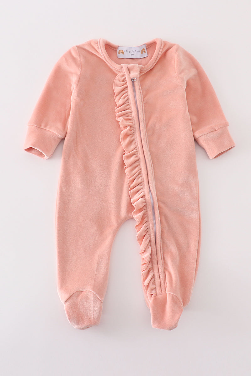 “Blush” Pink Velvet Zip Footie Sleep & Play for Baby Girls