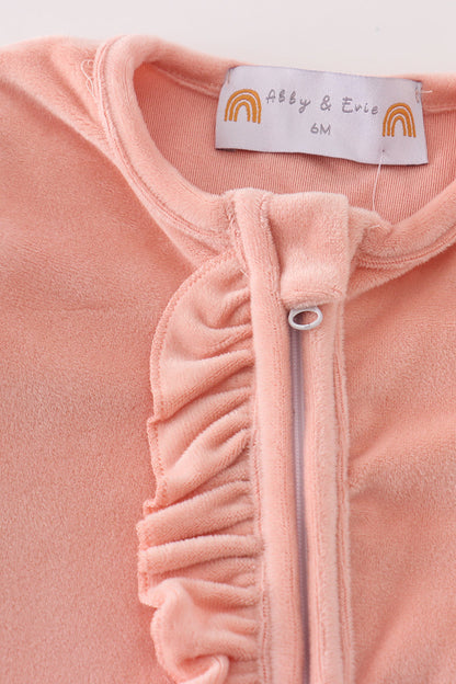 “Blush” Pink Velvet Zip Footie Sleep & Play for Baby Girls