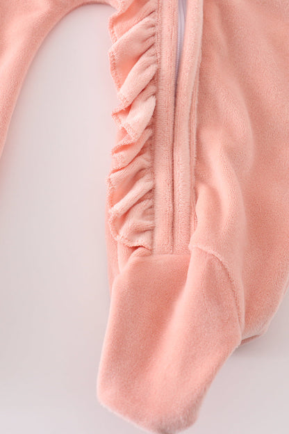 “Blush” Pink Velvet Zip Footie Sleep & Play for Baby Girls