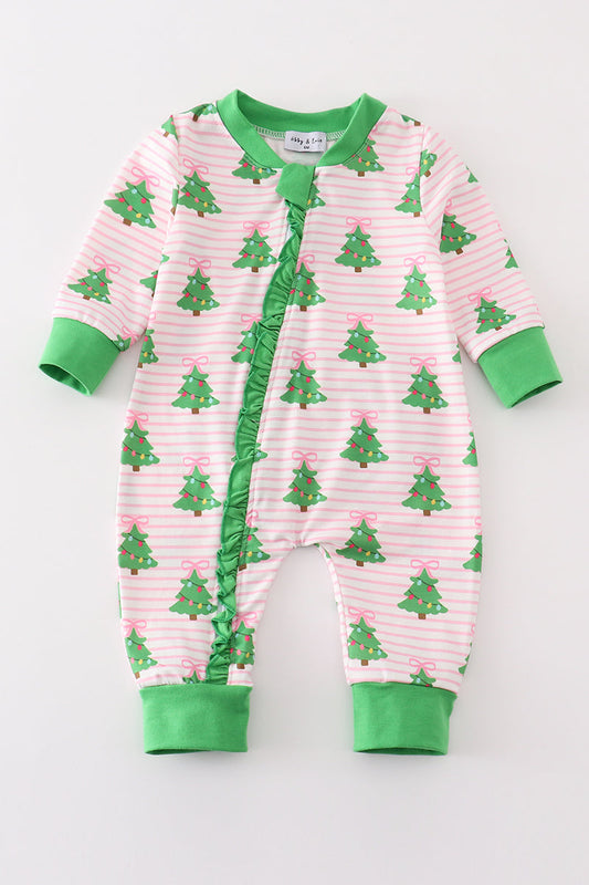 Little Evergreen Christmas Tree Romper for Baby Girls